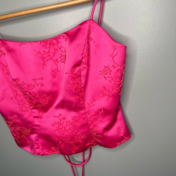 Zum Zum by Niki Livas Late 90s Hot Pink Micro Beaded Embroidered Corset Top - Picture 4 of 11